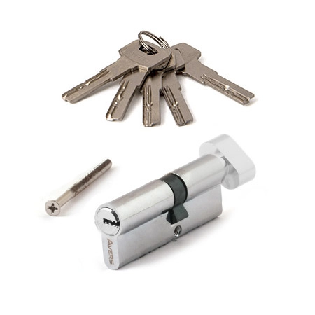  Цилиндровый механизм AVERS 80мм ХРОМ ключ/вертушкой /12486/