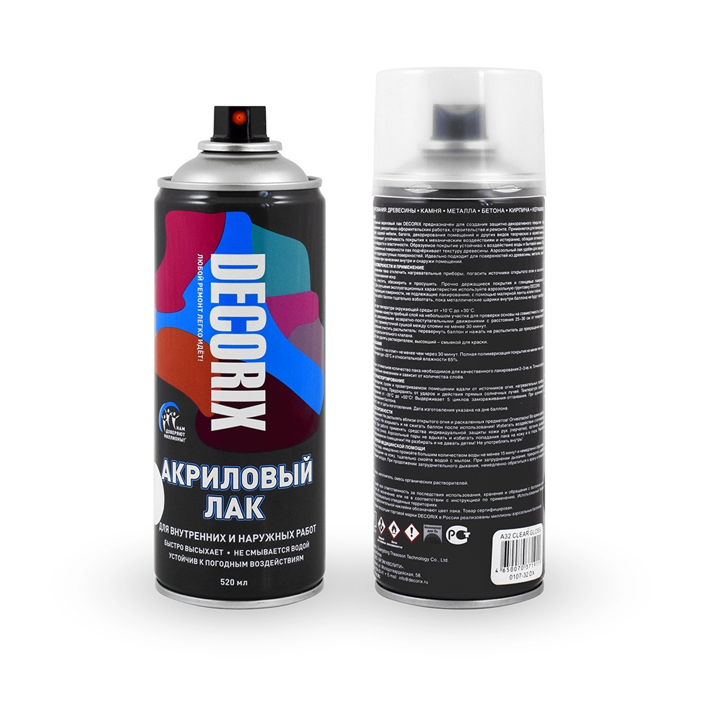  Лак БЕСЦВЕТНЫЙ ГЛЯНЦЕВЫЙ DECORIX  0,52л 