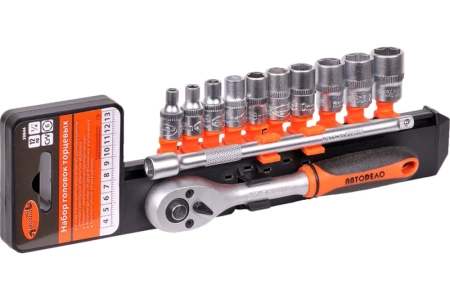  Нр торцевых головок с трещеткой АвтоДело (12пр) 1/4" /39844/ 