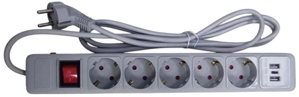  Фильтр сетевой ДЖЕТТ  4,7м  5 розет ПВС 3*1 (медный провод)+2USB+TYPE C 2.0, 16А, 3,5 кВт/171-605/*
