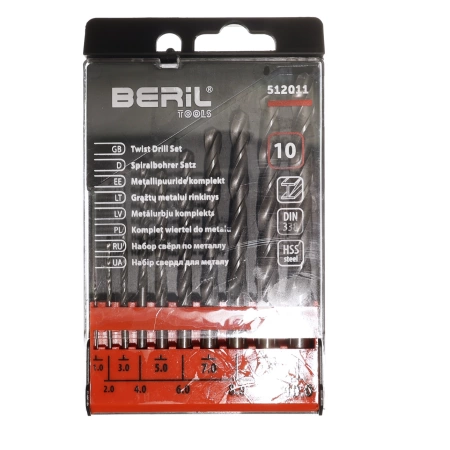  Нр сверл по металлу BERIL (10пр) (1,0-10,0мм) /512011/